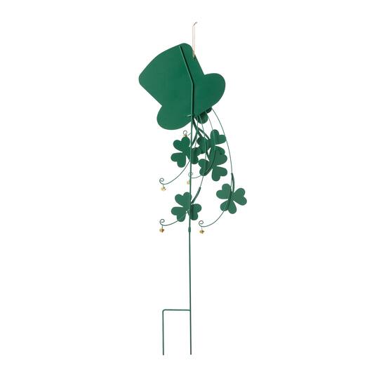 Glitzhome® 42" St. Patrick's Metal Leprechaun Hat Shamrocks Yard Stake